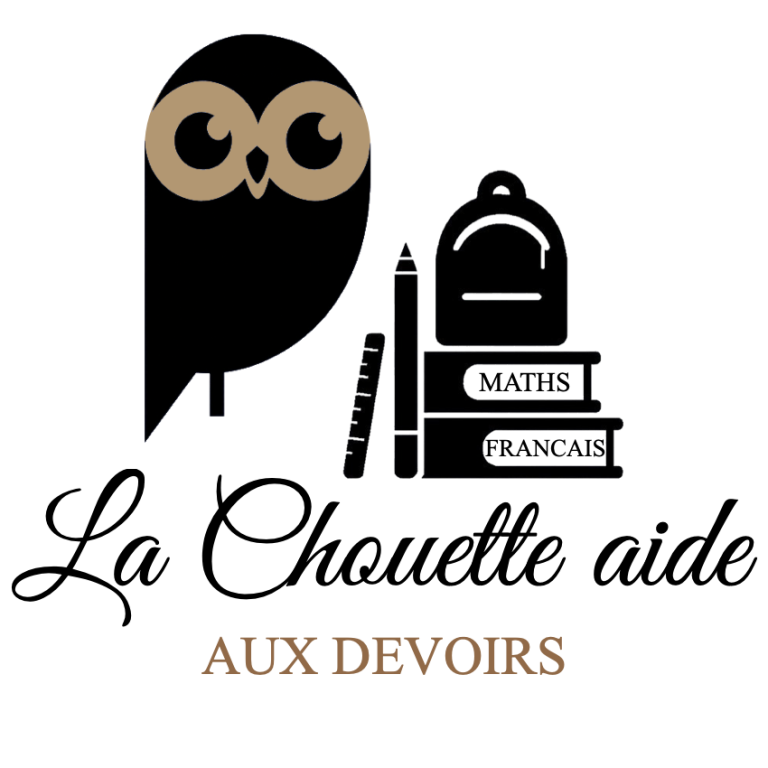 Aide aux devoirs Logo de La Chouette aide avec un sac à dos, des livres et des fournitures scolaires.