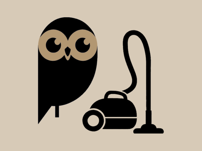 Logo "La Chouette aide" avec un aspirateur.