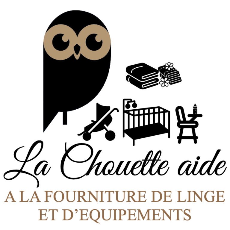 Service location Logo de "La Chouette aide", représentant une chouette, du linge et des équipements pour bébé.